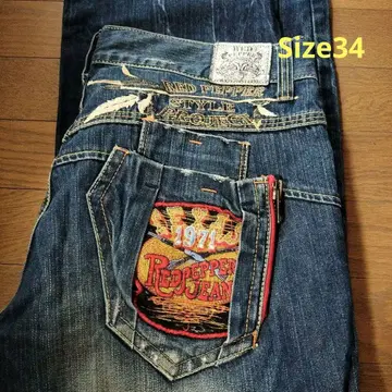 Red Pepper 자수 데님 데미지 가공 남성용 빅 W34