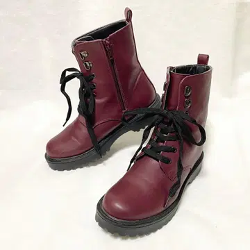 레이스업 부츠 사이드 지퍼 버건디 S