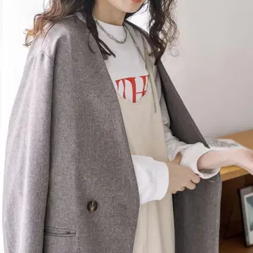 그레이 노카라 자켓 프리 사이즈