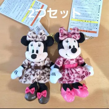 미니 인형 레오파드 무늬 인형 배지 키체인 핑크 베이지 2개