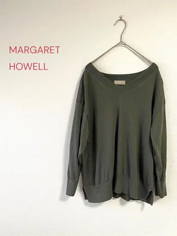 MARGARET HOWELL 니트 코튼 린넨 II V넥 카키