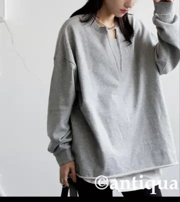antiqua 쭈리 상의 맨투맨 빈티지 그레이