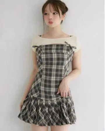 andmary Karen check mini dress beige