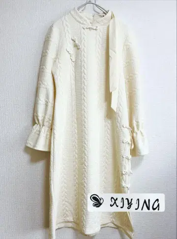 차이나 드레스풍 아이보리 케이블 짜임 와플 소재 롱 원피스!