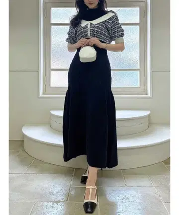 dazzlin 네이비 니트 원피스 반팔
