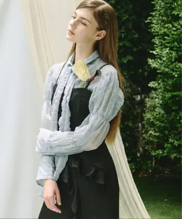 loin nuit 시어 격자 무늬 리본 셔츠