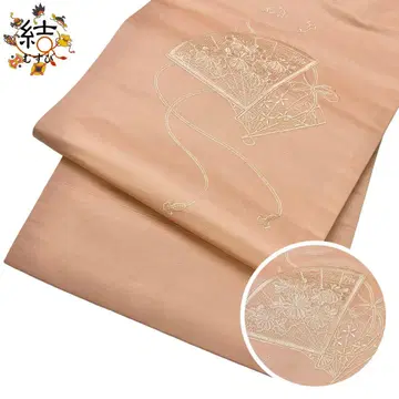 MO-3529 나고야 오비 자수 부채와 꽃 무늬 주홍색