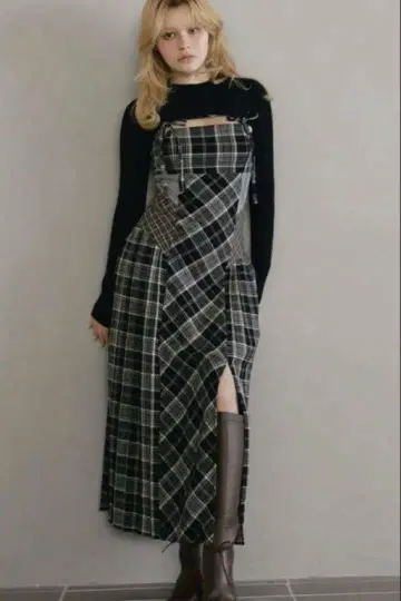 앤드마리 andmary Nadia 체크 롱 드레스