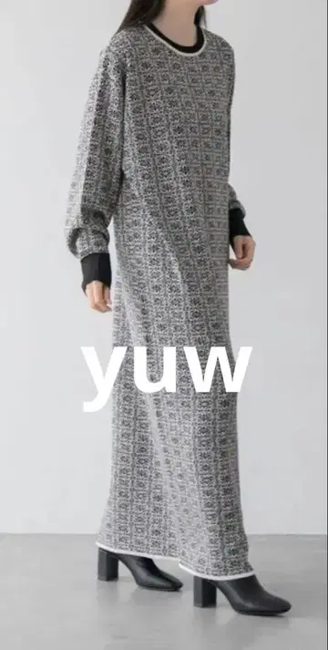 yuw 유우 로리즈팜 워셔블 자카드 크루 원피스