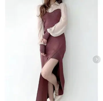 RESEXXY 니트 레이어드 셔츠 원피스 블랙 핑크