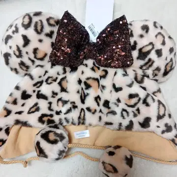 브라운 미니 팬캡 레오파드 무늬 디즈니 새상품