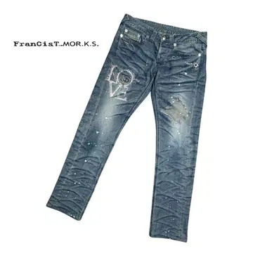 FranCisT_MOR.K.S 장식 페인트 귀수염 데님 팬츠