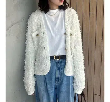 미라 오웬 트위드 노카라 자켓