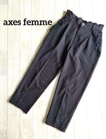 axes femme 바지 프릴 레이스 테이퍼드 팬츠 장미 나비 자수