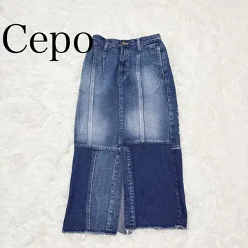 세포 Cepo 패치워크풍 데님 스커트 S 롱 타이트 스커트