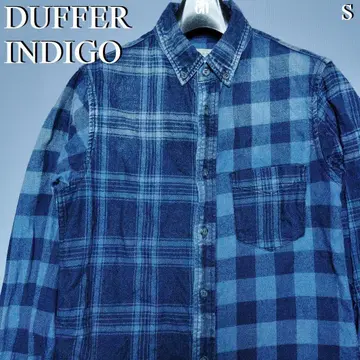 DUFFER INDIGO 버튼 다운 긴팔 셔츠 옴브레 체크 S 짙은 파랑