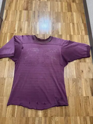 40수 래글런 7부 소매 티셔츠 넘버링 65 보로 짙은 빨간색