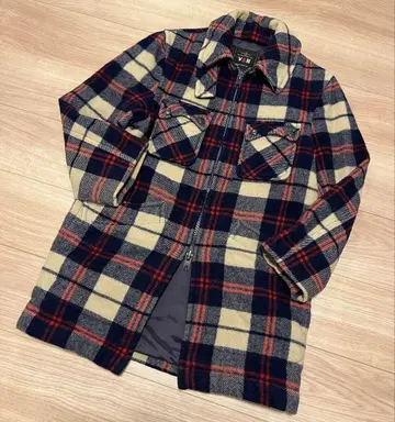 VAN JAC 울 체크 미들 기장 더블 지퍼 코트