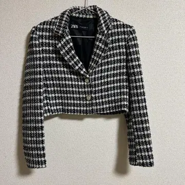 ZARA 체크 무늬 크롭 트위드 자켓 M