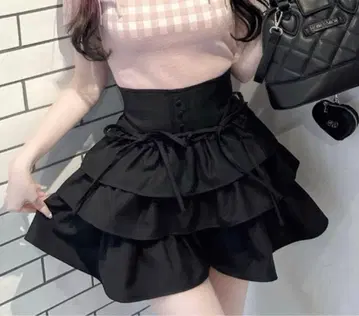 HONEY MEW 허니뮤우 티어드 프릴 스커트 블랙 F