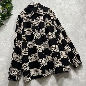 블랙 블랙 계열 비침 제브라 얼룩말 패턴 레트로 블라우스