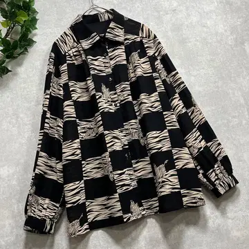 블랙 블랙 계열 비침 제브라 얼룩말 패턴 레트로 블라우스