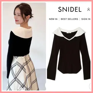SNIDEL 스나이델 오프숄더 카라 니트 풀오버