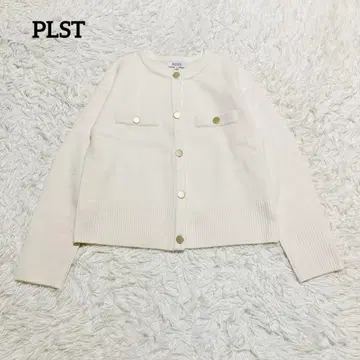 PLST 가디건 자켓 골드 버튼 메리노울 겉옷 워셔블 화이트