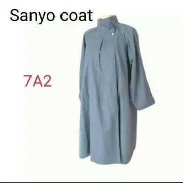 레어 Sanyocoat 스탠드 카라 볼륨 코트 톤 다운 블루 7A2