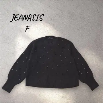 JEANASIS 블랙 펄 장식 니트 스웨터 F