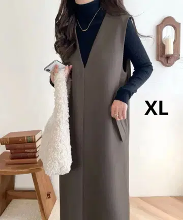 새상품 [ XL ] 클래식 엘프 고급 리랙시 포켓 V넥 원피스