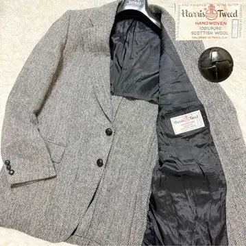 컨디션 최상 해리스 트위드 테일러드 자켓 헤링본 호두 버튼