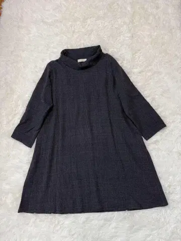 애플하우스 튜닉 원피스 체크 모 울
