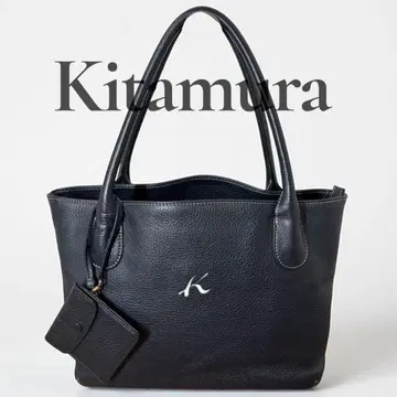 키타무라 Kitamura 토트백 가죽 주름 가죽 네이비 A4 수납