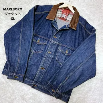 90s MARLBORO 말보로 가죽 절개 데님 자켓 XL 사이즈
