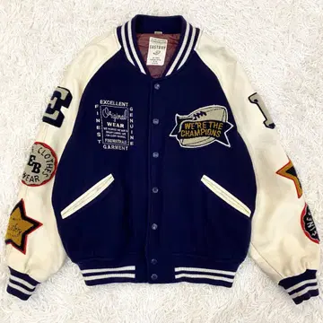 이스트 보이 바시티 자켓 가죽 소매 풀 데코 충전솜 퀼팅 와펜