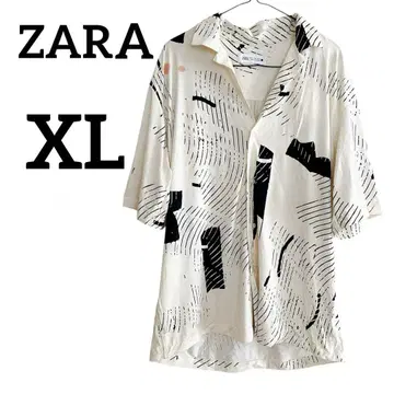 ZARA 반팔 셔츠 XL 추상 패턴 크림색 봄 여름 가을
