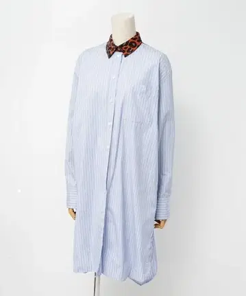 폴스미스 긴팔 셔츠 원피스 스트라이프 레오파드 블루 오렌지