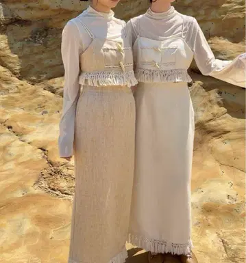 [ euw ] fringe high waist skirt&bustier