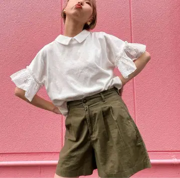 poppy 상의 반팔 코튼 레이스