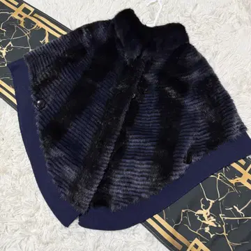 네이비 퍼 니트 케이프
