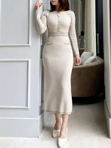 RESEXXY 리젝시 바이어스 트위드 니트 원피스