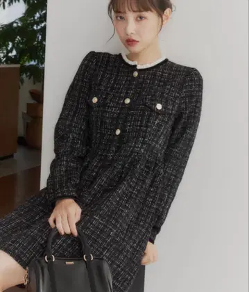 랄라나 라메코코 트위드 프릴 원피스