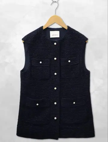 아나이 ANAYI 펄 버튼 카라미 트위드 포켓 지레 베스트 38