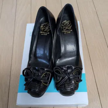 아카쿠라 22.5cm 오픈토 리본 포함 펌프스 블랙 4cm 힐