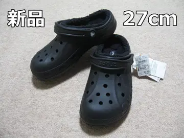 새상품: Crocs 블랙 퍼(fur) 포함 클로그 샌들 27cm
