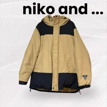 새상품급! niko and - 후드 부착 다운 자켓 베이지/블랙