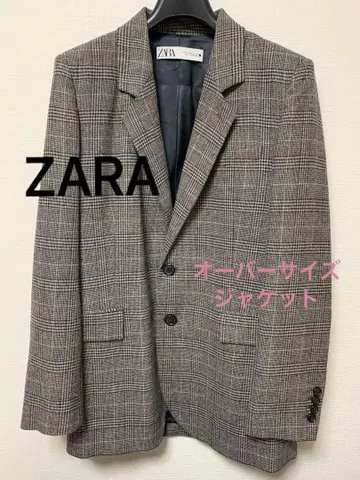 [ 새상품급 ] ZARA 오버 사이즈 체크 자켓 다크 그레이