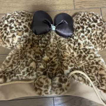 디즈니 미니 팬캡 모자 레오파드 무늬 리본 브라운 비쥬
