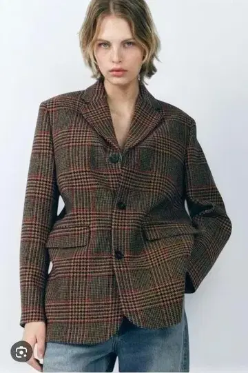 ZARA 체크 무늬 테일러드 자켓 MEX 30